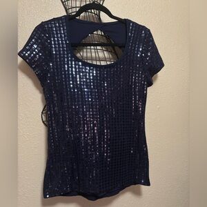 White House Black Market Navy Sequin Short Sleeve Tee